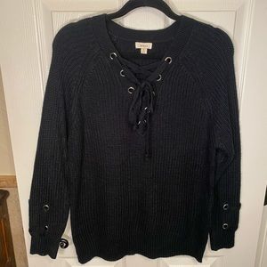 Black deput Lace-Up Sweater